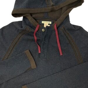 Carbon2Cobalt Mens Cotton Cashmere Knit Henley Hoodie Blue‎ Brown Size Medium